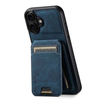 SUTENI H02 For iPhone 16 Plus Case Card Slots Kickstand Litchi Texture Leather+TPU Cover