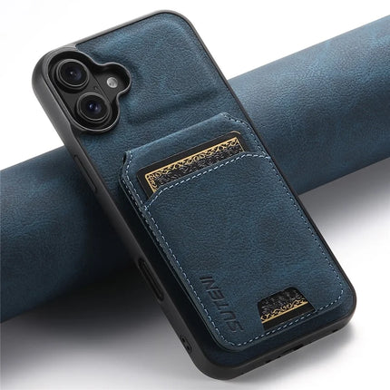 SUTENI H02 For iPhone 16 Plus Case Card Slots Kickstand Litchi Texture Leather+TPU Cover