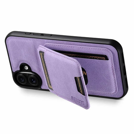 SUTENI H02 For iPhone 16 Plus Case Card Slots Kickstand Litchi Texture Leather+TPU Cover