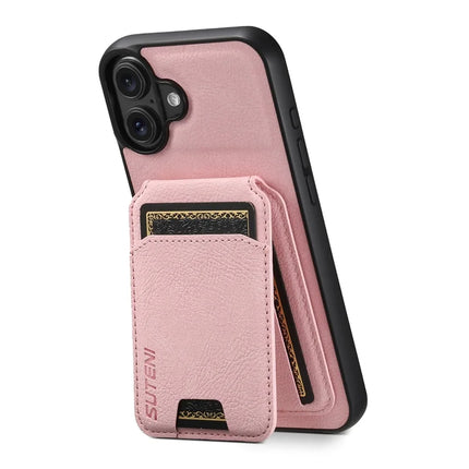 SUTENI H02 For iPhone 16 Plus Case Card Slots Kickstand Litchi Texture Leather+TPU Cover