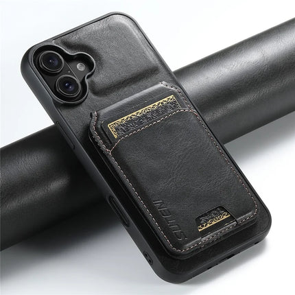SUTENI H02 For iPhone 16 Plus Case Waxy Texture Leather+TPU Card Slots Kickstand Phone Cover
