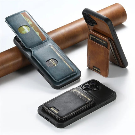 SUTENI H02 For iPhone 16 Plus Case Waxy Texture Leather+TPU Card Slots Kickstand Phone Cover