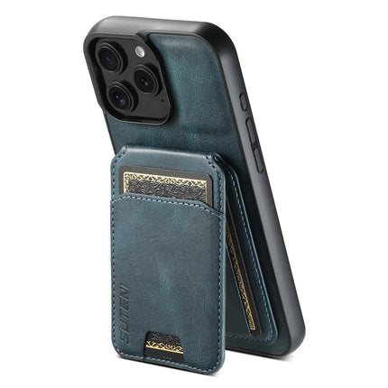 SUTENI H02 For iPhone 16 Pro Max Case Waxy Texture Leather+TPU Card Slots Kickstand Phone Cover