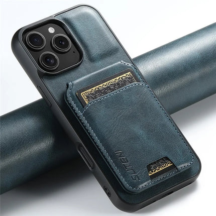 SUTENI H02 For iPhone 16 Pro Max Case Waxy Texture Leather+TPU Card Slots Kickstand Phone Cover