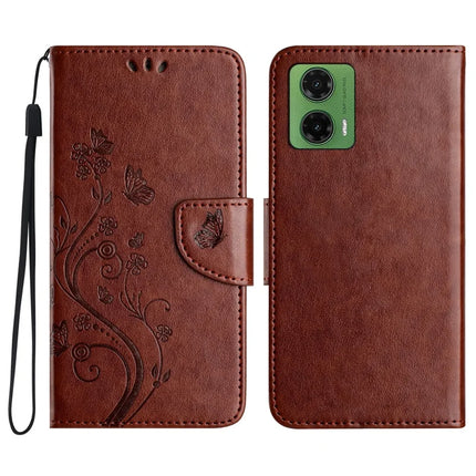 For Motorola Moto G35 5G Case Imprinted Mini Butterfly Leather Wallet Phone Cover - Brown
