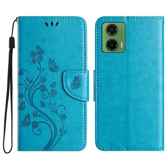 For Motorola Moto G35 5G Case Imprinted Mini Butterfly Leather Wallet Phone Cover - Blue