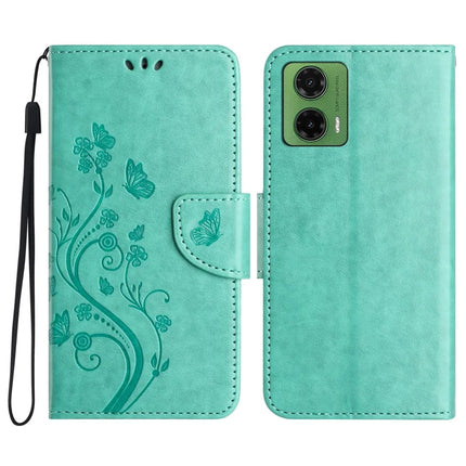 For Motorola Moto G35 5G Case Imprinted Mini Butterfly Leather Wallet Phone Cover - Green