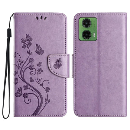 For Motorola Moto G35 5G Case Imprinted Mini Butterfly Leather Wallet Phone Cover - Purple
