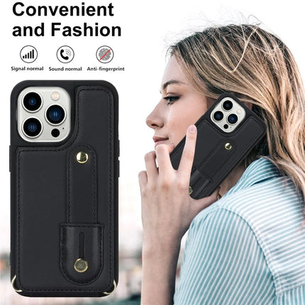 For iPhone 16 Pro Max Case Kickstand Card Slots Leather Coated TPU Cover with Shoulder Strap