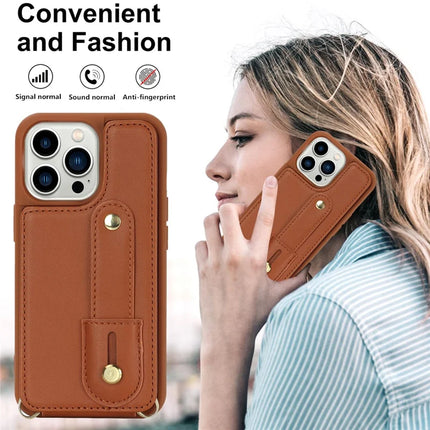 For iPhone 16 Pro Max Case Kickstand Card Slots Leather Coated TPU Cover with Shoulder Strap
