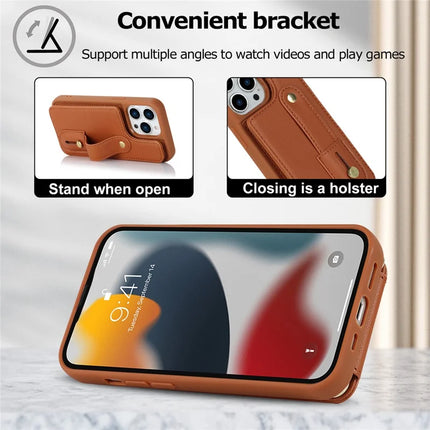 For iPhone 16 Pro Max Case Kickstand Card Slots Leather Coated TPU Cover with Shoulder Strap