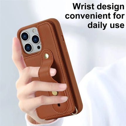 For iPhone 16 Pro Max Case Kickstand Card Slots Leather Coated TPU Cover with Shoulder Strap