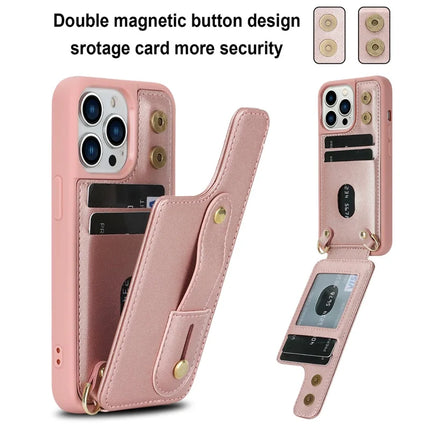 For iPhone 16 Pro Max Case Kickstand Card Slots Leather Coated TPU Cover with Shoulder Strap