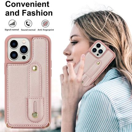 For iPhone 16 Pro Max Case Kickstand Card Slots Leather Coated TPU Cover with Shoulder Strap