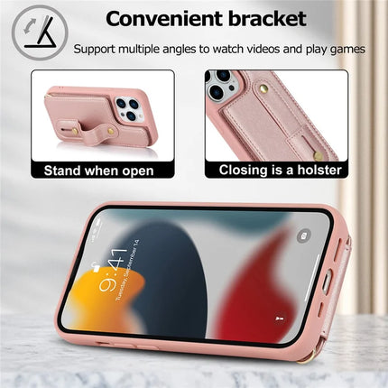 For iPhone 16 Pro Max Case Kickstand Card Slots Leather Coated TPU Cover with Shoulder Strap