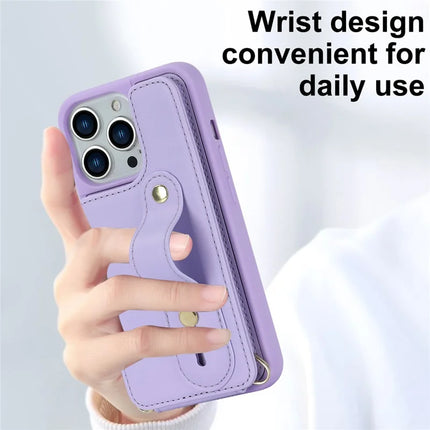 For iPhone 16 Pro Max Case Kickstand Card Slots Leather Coated TPU Cover with Shoulder Strap