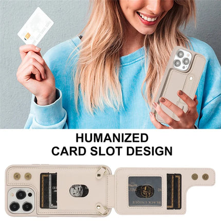 For iPhone 16 Pro Max Case Kickstand Card Slots Leather Coated TPU Cover with Shoulder Strap