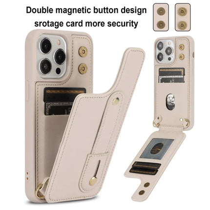 For iPhone 16 Pro Max Case Kickstand Card Slots Leather Coated TPU Cover with Shoulder Strap