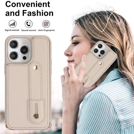 For iPhone 16 Pro Max Case Kickstand Card Slots Leather Coated TPU Cover with Shoulder Strap