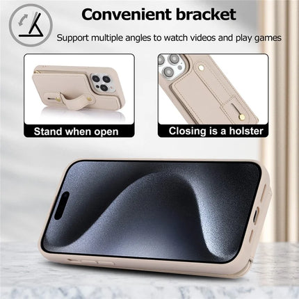 For iPhone 16 Pro Max Case Kickstand Card Slots Leather Coated TPU Cover with Shoulder Strap