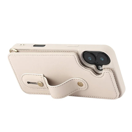 For iPhone 16 Plus Case Kickstand Card Slots Leather Coated TPU Cover with Shoulder Strap