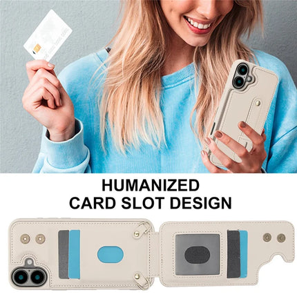 For iPhone 16 Plus Case Kickstand Card Slots Leather Coated TPU Cover with Shoulder Strap