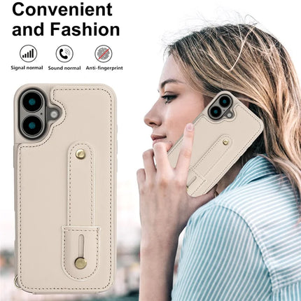 For iPhone 16 Plus Case Kickstand Card Slots Leather Coated TPU Cover with Shoulder Strap
