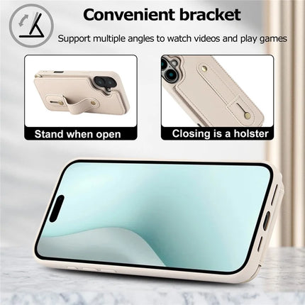 For iPhone 16 Plus Case Kickstand Card Slots Leather Coated TPU Cover with Shoulder Strap