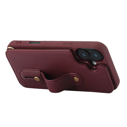 For iPhone 16 Plus Case Kickstand Card Slots Leather Coated TPU Cover with Shoulder Strap