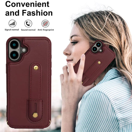 For iPhone 16 Plus Case Kickstand Card Slots Leather Coated TPU Cover with Shoulder Strap