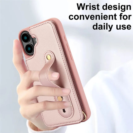 For iPhone 16 Plus Case Kickstand Card Slots Leather Coated TPU Cover with Shoulder Strap