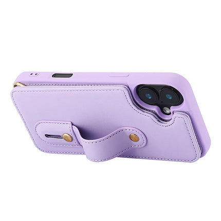 For iPhone 16 Plus Case Kickstand Card Slots Leather Coated TPU Cover with Shoulder Strap