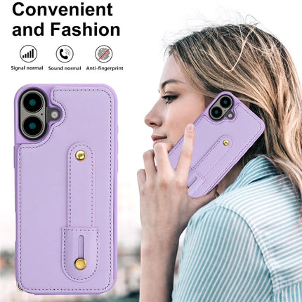 For iPhone 16 Plus Case Kickstand Card Slots Leather Coated TPU Cover with Shoulder Strap