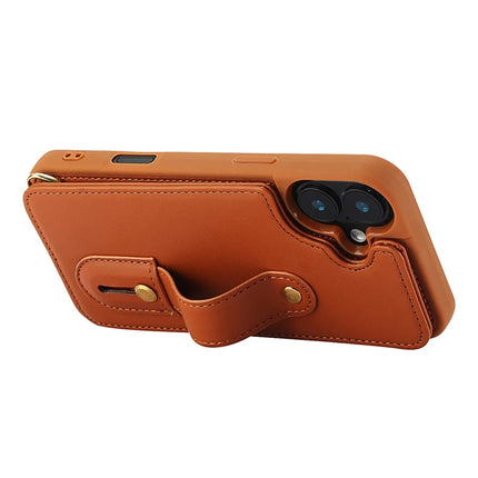 For iPhone 16 Plus Case Kickstand Card Slots Leather Coated TPU Cover with Shoulder Strap