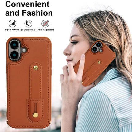 For iPhone 16 Plus Case Kickstand Card Slots Leather Coated TPU Cover with Shoulder Strap