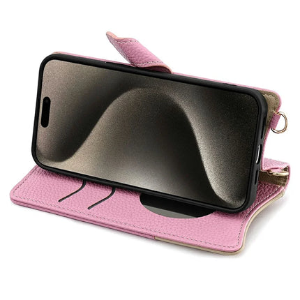 For iPhone 15 Pro Max Leather Case Wallet Stand Cover Irregular Tail Style with Chain Strap