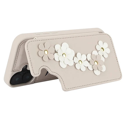 SY-001 For iPhone 16 Plus Case Card Slots Leather Coated TPU Flower Phone Cover