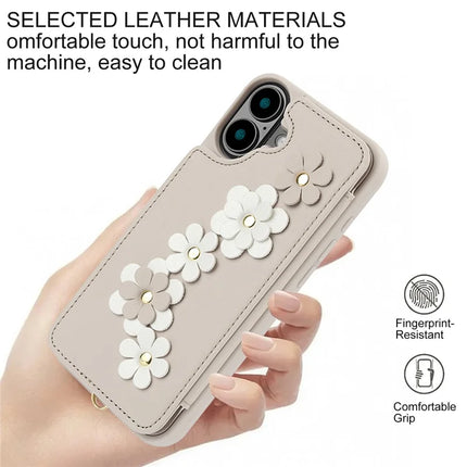 SY-001 For iPhone 16 Plus Case Card Slots Leather Coated TPU Flower Phone Cover
