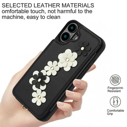 SY-001 For iPhone 16 Plus Case Card Slots Leather Coated TPU Flower Phone Cover