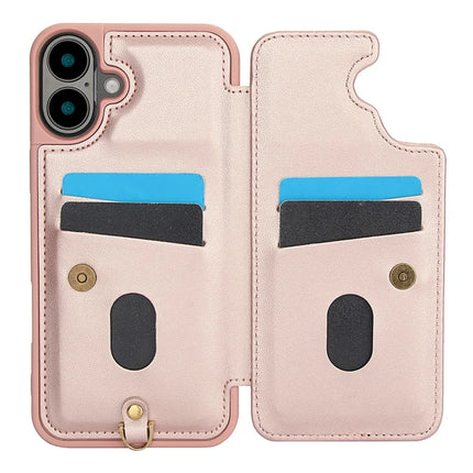SY-001 For iPhone 16 Plus Case Card Slots Leather Coated TPU Flower Phone Cover