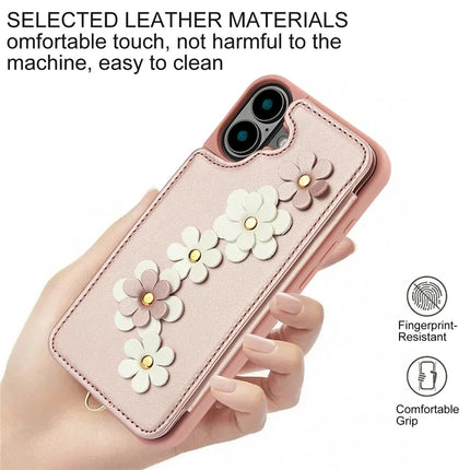 SY-001 For iPhone 16 Plus Case Card Slots Leather Coated TPU Flower Phone Cover