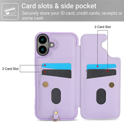 SY-001 For iPhone 16 Plus Case Card Slots Leather Coated TPU Flower Phone Cover
