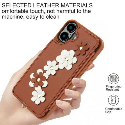 SY-001 For iPhone 16 Plus Case Card Slots Leather Coated TPU Flower Phone Cover