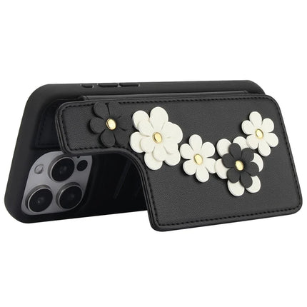SY-001 For iPhone 16 Pro Max Case Card Slots Leather Coated TPU Flower Phone Cover