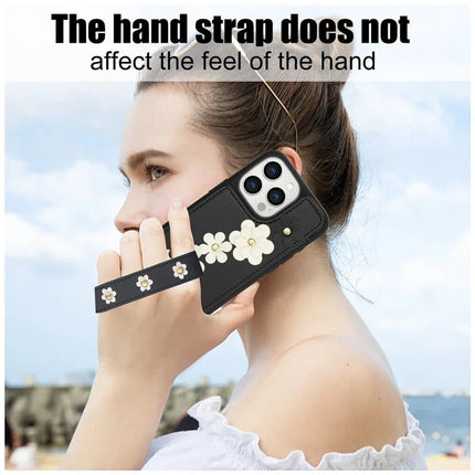 SY-001 For iPhone 16 Pro Max Case Card Slots Leather Coated TPU Flower Phone Cover