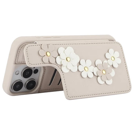 SY-001 For iPhone 16 Pro Max Case Card Slots Leather Coated TPU Flower Phone Cover