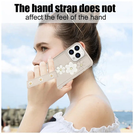 SY-001 For iPhone 16 Pro Max Case Card Slots Leather Coated TPU Flower Phone Cover