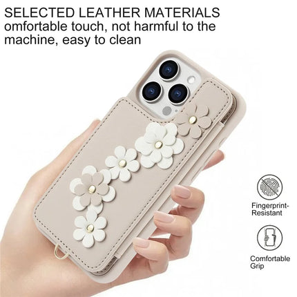 SY-001 For iPhone 16 Pro Max Case Card Slots Leather Coated TPU Flower Phone Cover