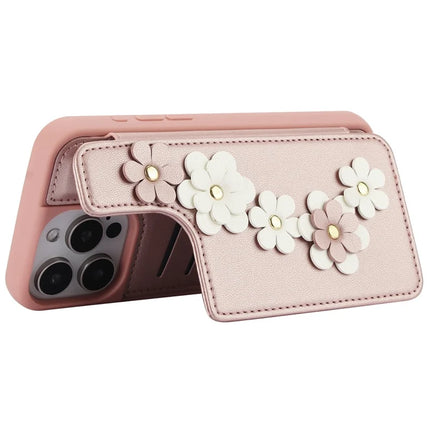 SY-001 For iPhone 16 Pro Max Case Card Slots Leather Coated TPU Flower Phone Cover