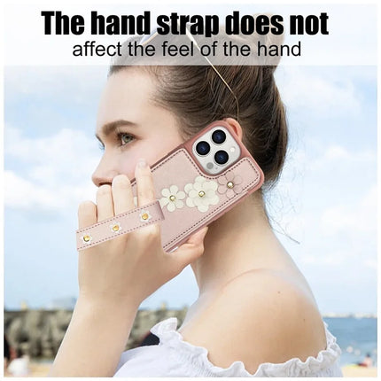 SY-001 For iPhone 16 Pro Max Case Card Slots Leather Coated TPU Flower Phone Cover